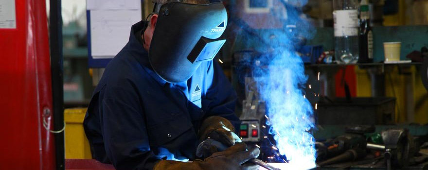 Trident Structural Ltd welder at work in the fabrication workshop